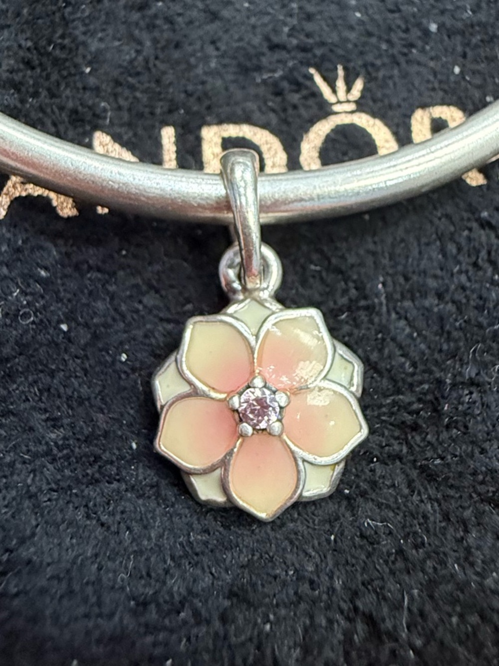 Authentic Pandora Retired Magnolia Bloom Dangle Charm S925 ALE 792086PCZ